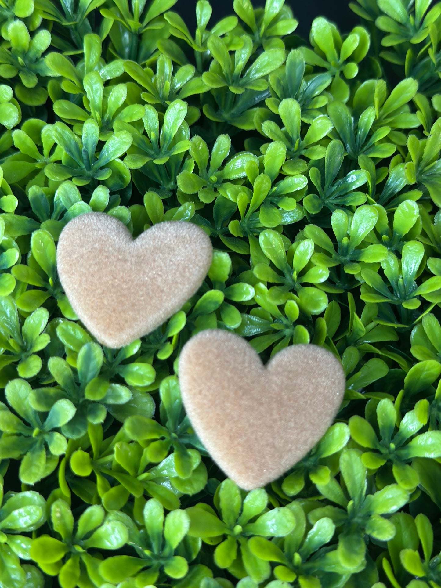 Tan Flocked Heart Flat Back