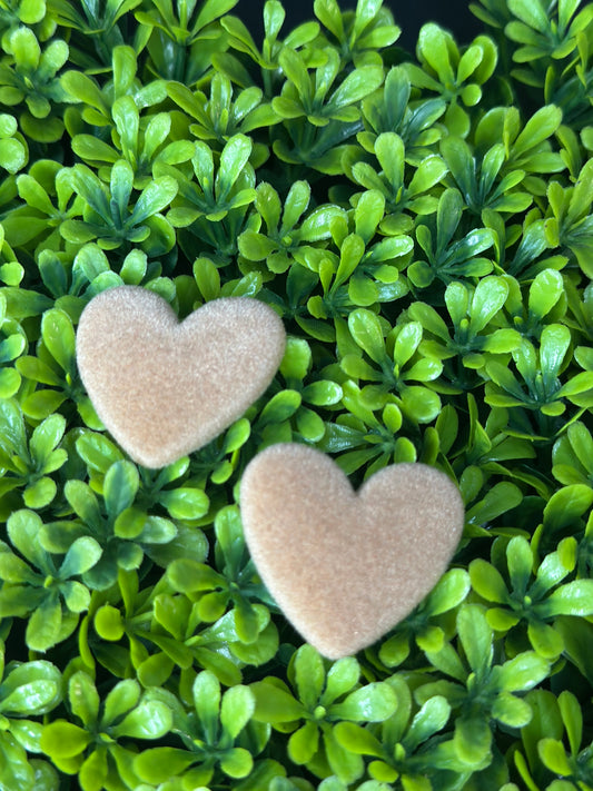 Tan Flocked Heart Flat Back