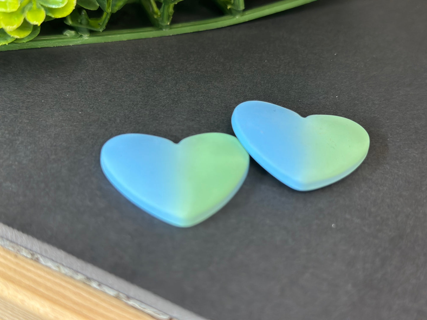 Light Blue & Green  Heart Flat Back