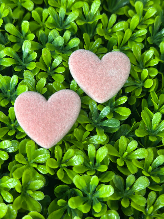 Light Pink Flocked Heart Flat Back