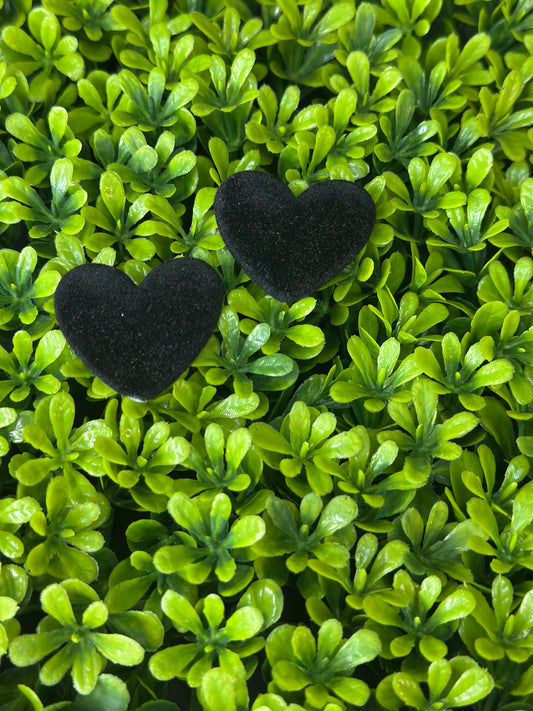 Black Flocked Heart Flat Back