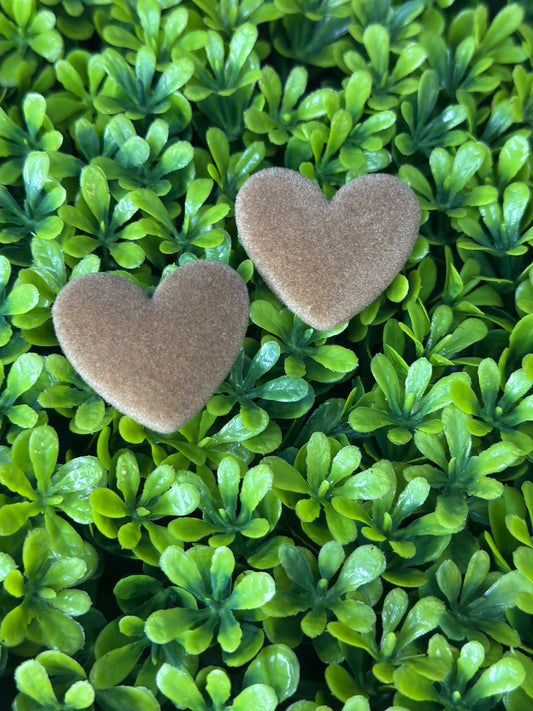 Brown Flocked Heart Flat Back