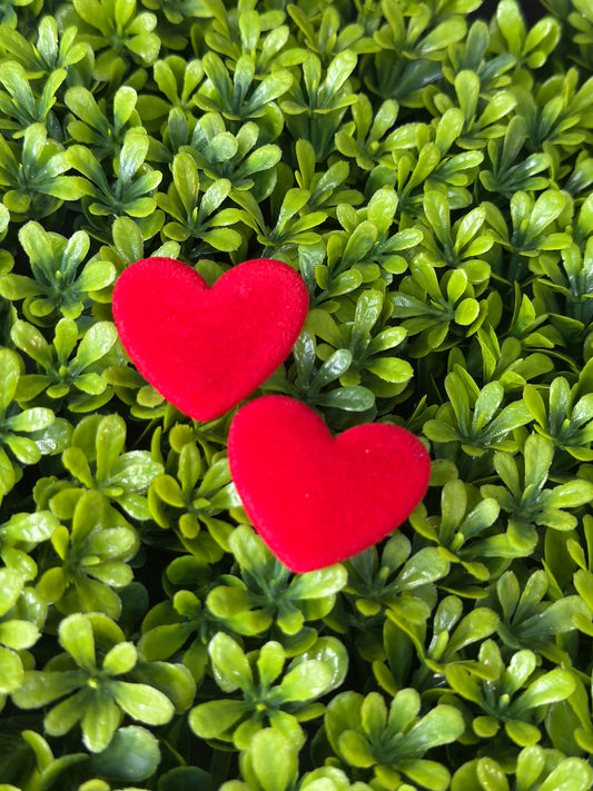 Red Flocked Heart Flat Back